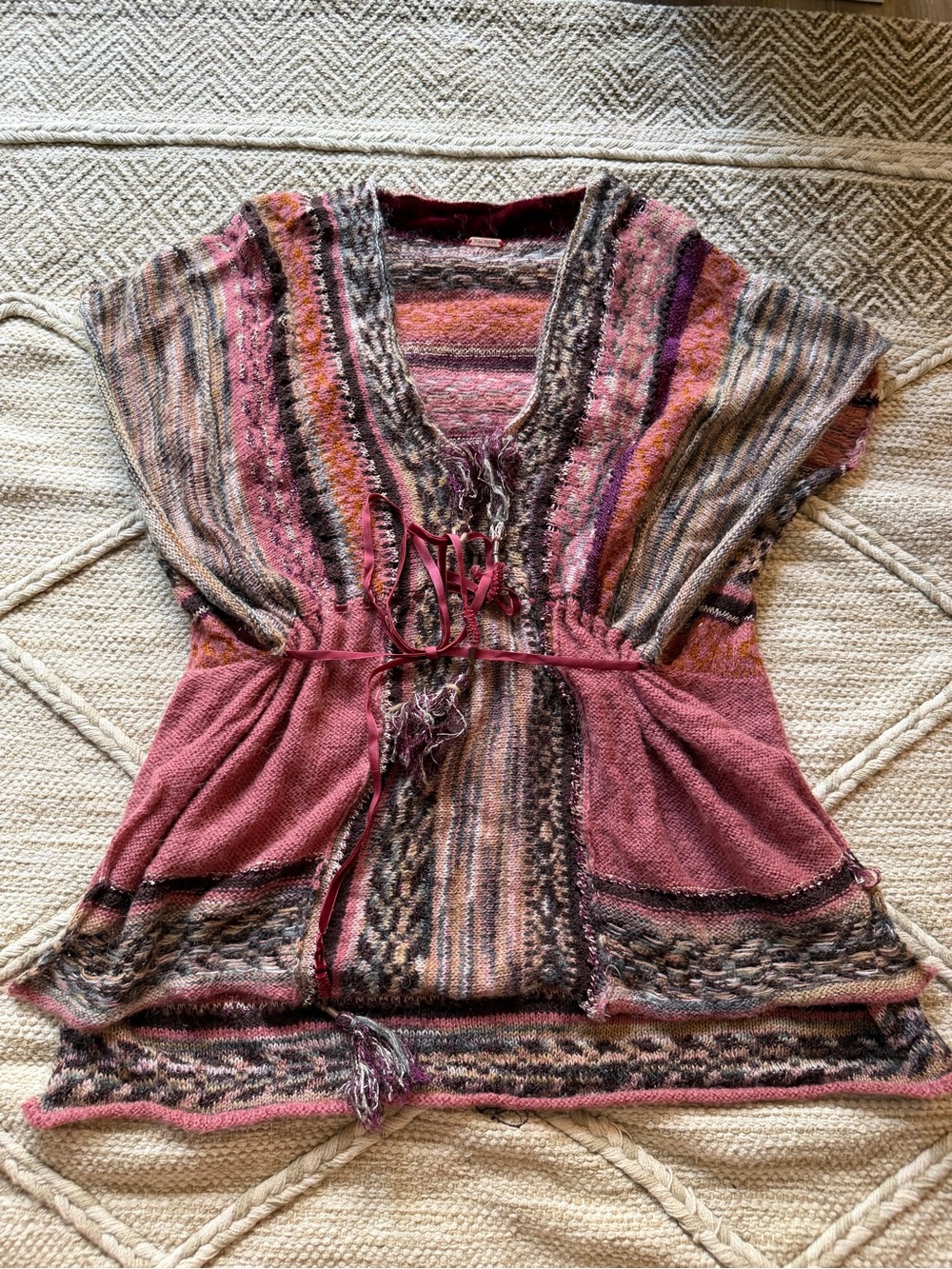 Free People Multicolor Striped V-Neck Tunic in Rose
